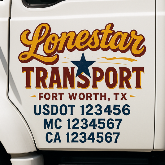 Trucking Door Decal With Name, City, USDOT, MC, CA, KYU, or Regulation Number Decal Stickers | Semi Truck US DOT Lettering Signs