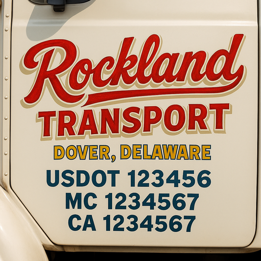 Trucking Door Decal With Name, City, USDOT, MC, CA, KYU, or Regulation Number Decal Stickers | Semi Truck US DOT Lettering Signs