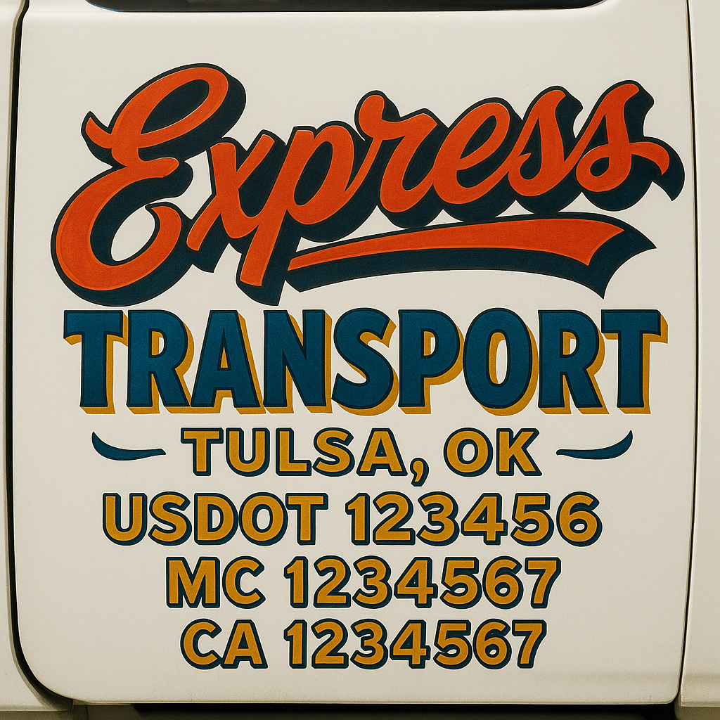 Trucking Door Decal With Name, City, USDOT, MC, CA, KYU, or Regulation Number Decal Stickers | Semi Truck US DOT Lettering Signs