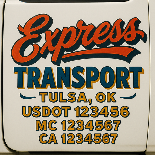 Trucking Door Decal With Name, City, USDOT, MC, CA, KYU, or Regulation Number Decal Stickers | Semi Truck US DOT Lettering Signs