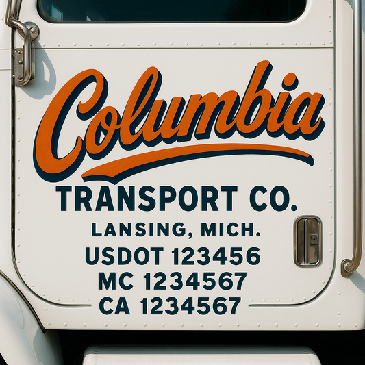 Trucking Door Decal With Name, City, USDOT, MC, CA, KYU, or Regulation Number Decal Stickers | Semi Truck US DOT Lettering Signs