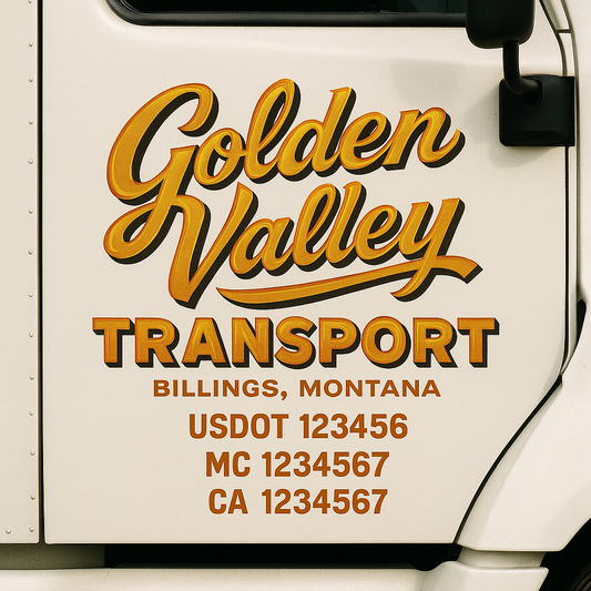 Trucking Door Decal With Name, City, USDOT, MC, CA, KYU, or Regulation Number Decal Stickers | Semi Truck US DOT Lettering Signs