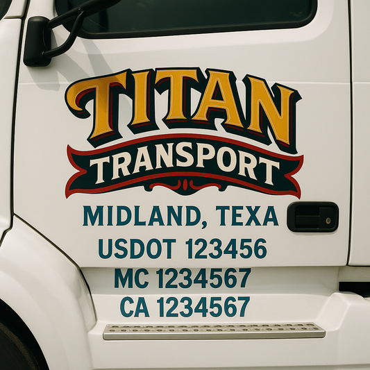 Trucking Door Decal With Name, City, USDOT, MC, CA, KYU, or Regulation Number Decal Stickers | Semi Truck US DOT Lettering Signs