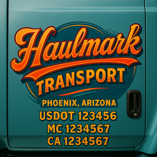 Trucking Door Decal With Name, City, USDOT, MC, CA, KYU, or Regulation Number Decal Stickers | Semi Truck US DOT Lettering Signs