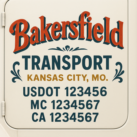 Trucking Door Decal With Name, City, USDOT, MC, CA, KYU, or Regulation Number Decal Stickers | Semi Truck US DOT Lettering Signs