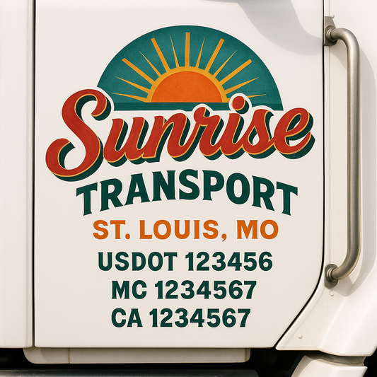 Trucking Door Decal With Name, City, USDOT, MC, CA, KYU, or Regulation Number Decal Stickers | Semi Truck US DOT Lettering Signs