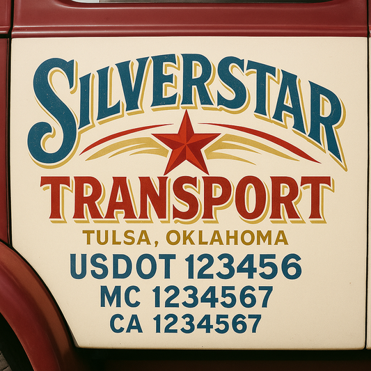 Trucking Door Decal With Name, City, USDOT, MC, CA, KYU, or Regulation Number Decal Stickers | Semi Truck US DOT Lettering Signs