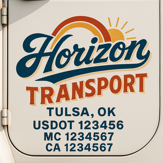 Trucking Door Decal With Name, City, USDOT, MC, CA, KYU, or Regulation Number Decal Stickers | Semi Truck US DOT Lettering Signs