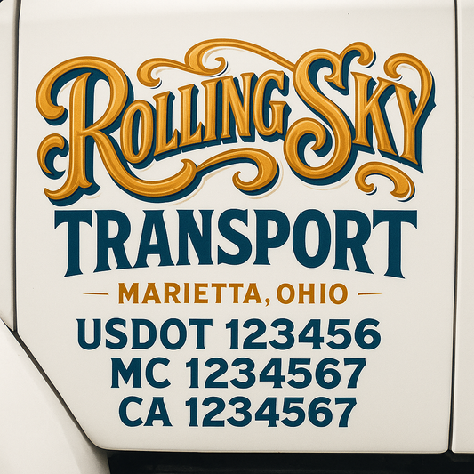 Trucking Door Decal With Name, City, USDOT, MC, CA, KYU, or Regulation Number Decal Stickers | Semi Truck US DOT Lettering Signs