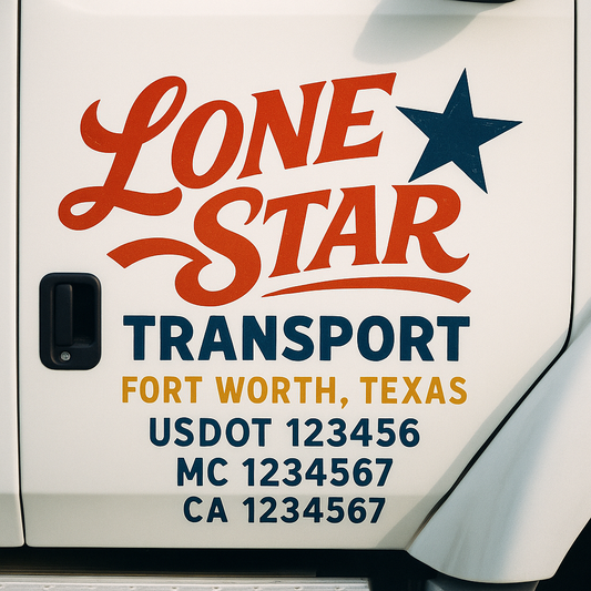 Trucking Door Decal With Name, City, USDOT, MC, CA, KYU, or Regulation Number Decal Stickers | Semi Truck US DOT Lettering Signs