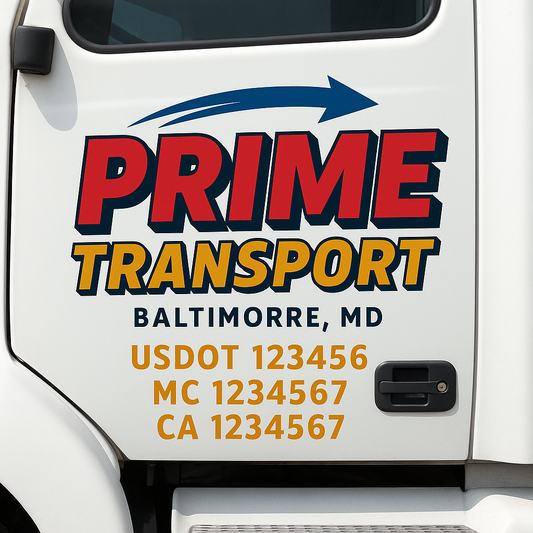 Trucking Door Decal With Name, City, USDOT, MC, CA, KYU, or Regulation Number Decal Stickers | Semi Truck US DOT Lettering Signs