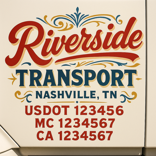Trucking Door Decal With Name, City, USDOT, MC, CA, KYU, or Regulation Number Decal Stickers | Semi Truck US DOT Lettering Signs