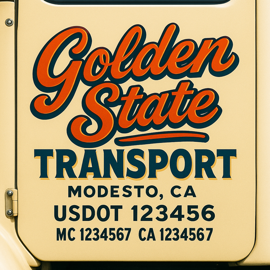 Trucking Door Decal With Name, City, USDOT, MC, CA, KYU, or Regulation Number Decal Stickers | Semi Truck US DOT Lettering Signs