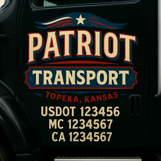 Trucking Door Decal With Name, City, USDOT, MC, CA, KYU, or Regulation Number Decal Stickers | Semi Truck US DOT Lettering Signs