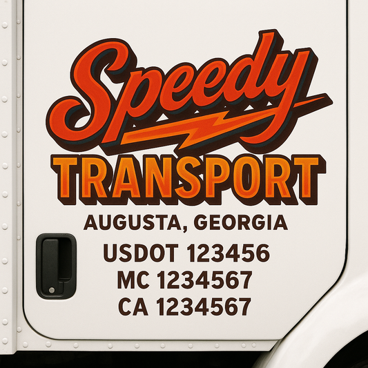 Trucking Door Decal With Name, City, USDOT, MC, CA, KYU, or Regulation Number Decal Stickers | Semi Truck US DOT Lettering Signs