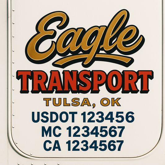 Trucking Door Decal With Name, City, USDOT, MC, CA, KYU, or Regulation Number Decal Stickers | Semi Truck US DOT Lettering Signs