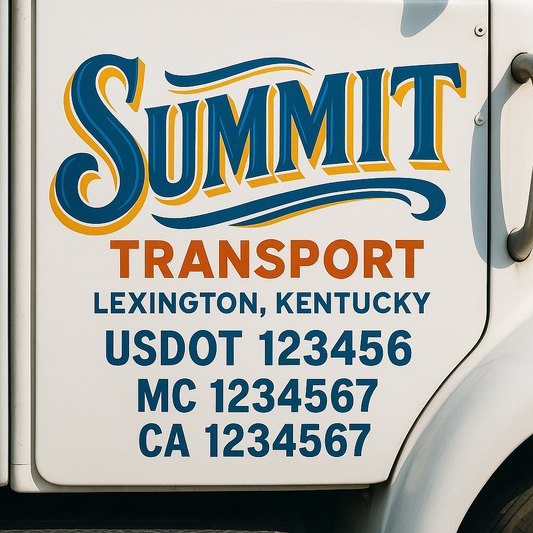 Trucking Door Decal With Name, City, USDOT, MC, CA, KYU, or Regulation Number Decal Stickers | Semi Truck US DOT Lettering Signs