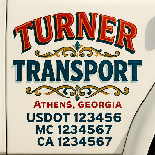Trucking Door Decal With Name, City, USDOT, MC, CA, KYU, or Regulation Number Decal Stickers | Semi Truck US DOT Lettering Signs