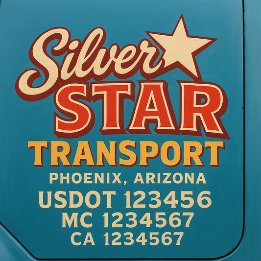 Trucking Door Decal With Name, City, USDOT, MC, CA, KYU, or Regulation Number Decal Stickers | Semi Truck US DOT Lettering Signs