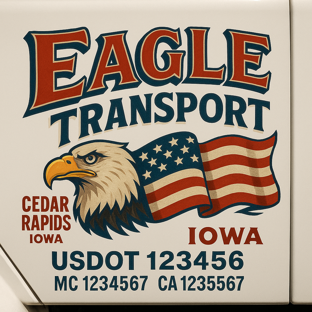 Trucking Door Decal With Name, City, USDOT, MC, CA, KYU, or Regulation Number Decal Stickers | Semi Truck US DOT Lettering Signs