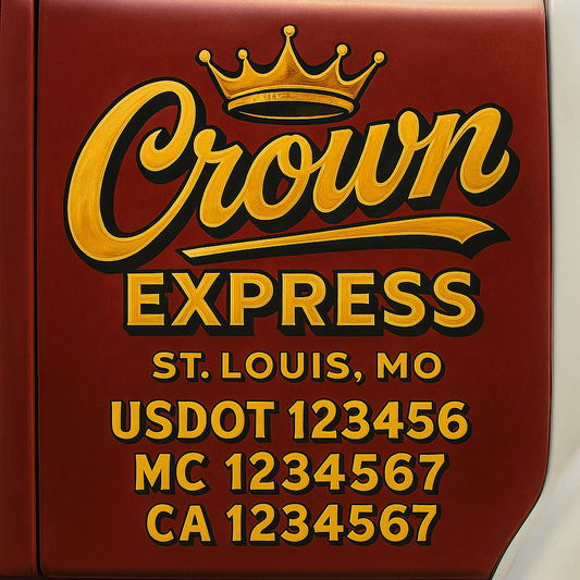 Trucking Door Decal With Name, City, USDOT, MC, CA, KYU, or Regulation Number Decal Stickers | Semi Truck US DOT Lettering Signs