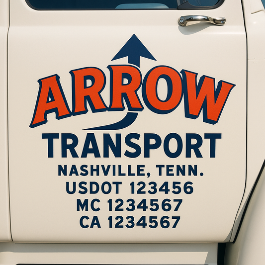Trucking Door Decal With Name, City, USDOT, MC, CA, KYU, or Regulation Number Decal Stickers | Semi Truck US DOT Lettering Signs