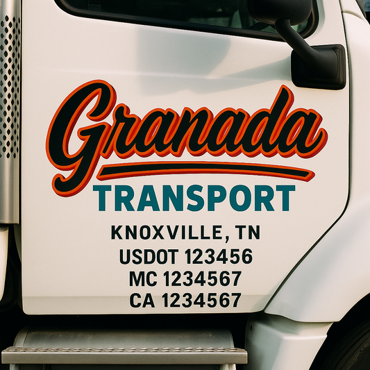 Trucking Door Decal With Name, City, USDOT, MC, CA, KYU, or Regulation Number Decal Stickers | Semi Truck US DOT Lettering Signs
