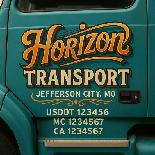 Trucking Door Decal With Name, City, USDOT, MC, CA, KYU, or Regulation Number Decal Stickers | Semi Truck US DOT Lettering Signs