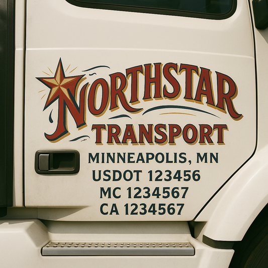 Trucking Door Decal With Name, City, USDOT, MC, CA, KYU, or Regulation Number Decal Stickers | Semi Truck US DOT Lettering Signs