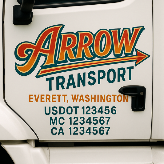 Trucking Door Decal With Name, City, USDOT, MC, CA, KYU, or Regulation Number Decal Stickers | Semi Truck US DOT Lettering Signs