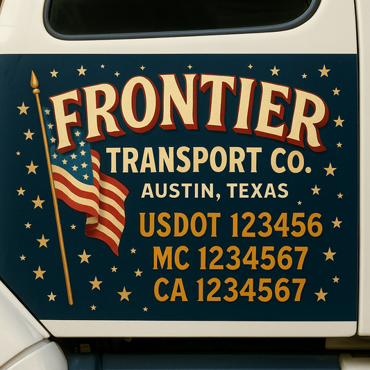 Trucking Door Decal With Name, City, USDOT, MC, CA, KYU, or Regulation Number Decal Stickers | Semi Truck US DOT Lettering Signs