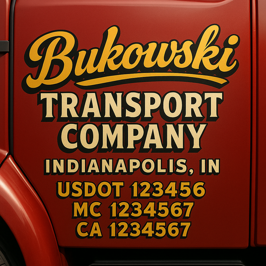 Trucking Door Decal With Name, City, USDOT, MC, CA, KYU, or Regulation Number Decal Stickers | Semi Truck US DOT Lettering Signs