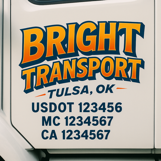 Trucking Door Decal With Name, City, USDOT, MC, CA, KYU, or Regulation Number Decal Stickers | Semi Truck US DOT Lettering Signs