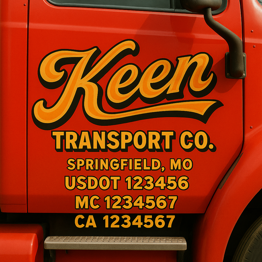 Trucking Door Decal With Name, City, USDOT, MC, CA, KYU, or Regulation Number Decal Stickers | Semi Truck US DOT Lettering Signs