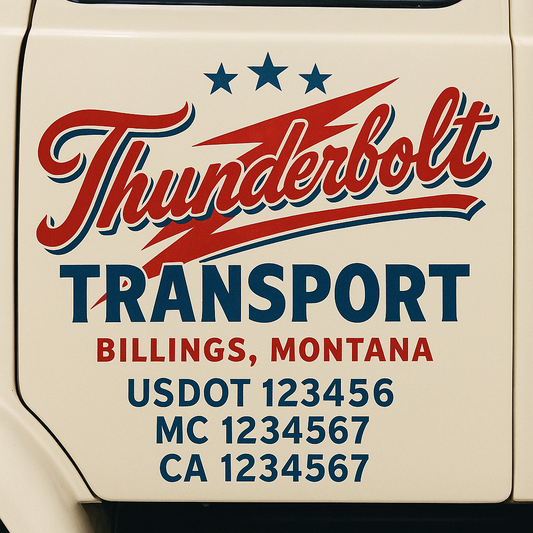 Trucking Door Decal With Name, City, USDOT, MC, CA, KYU, or Regulation Number Decal Stickers | Semi Truck US DOT Lettering Signs