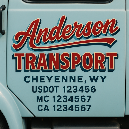 Trucking Door Decal With Name, City, USDOT, MC, CA, KYU, or Regulation Number Decal Stickers | Semi Truck US DOT Lettering Signs