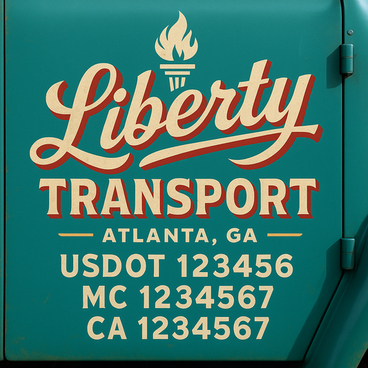 Trucking Door Decal With Name, City, USDOT, MC, CA, KYU, or Regulation Number Decal Stickers | Semi Truck US DOT Lettering Signs