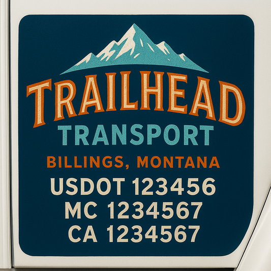 Trucking Door Decal With Name, City, USDOT, MC, CA, KYU, or Regulation Number Decal Stickers | Semi Truck US DOT Lettering Signs