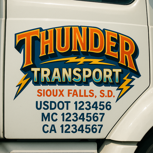 Trucking Door Decal With Name, City, USDOT, MC, CA, KYU, or Regulation Number Decal Stickers | Semi Truck US DOT Lettering Signs