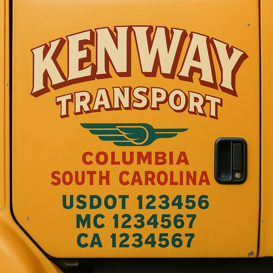 Trucking Door Decal With Name, City, USDOT, MC, CA, KYU, or Regulation Number Decal Stickers | Semi Truck US DOT Lettering Signs