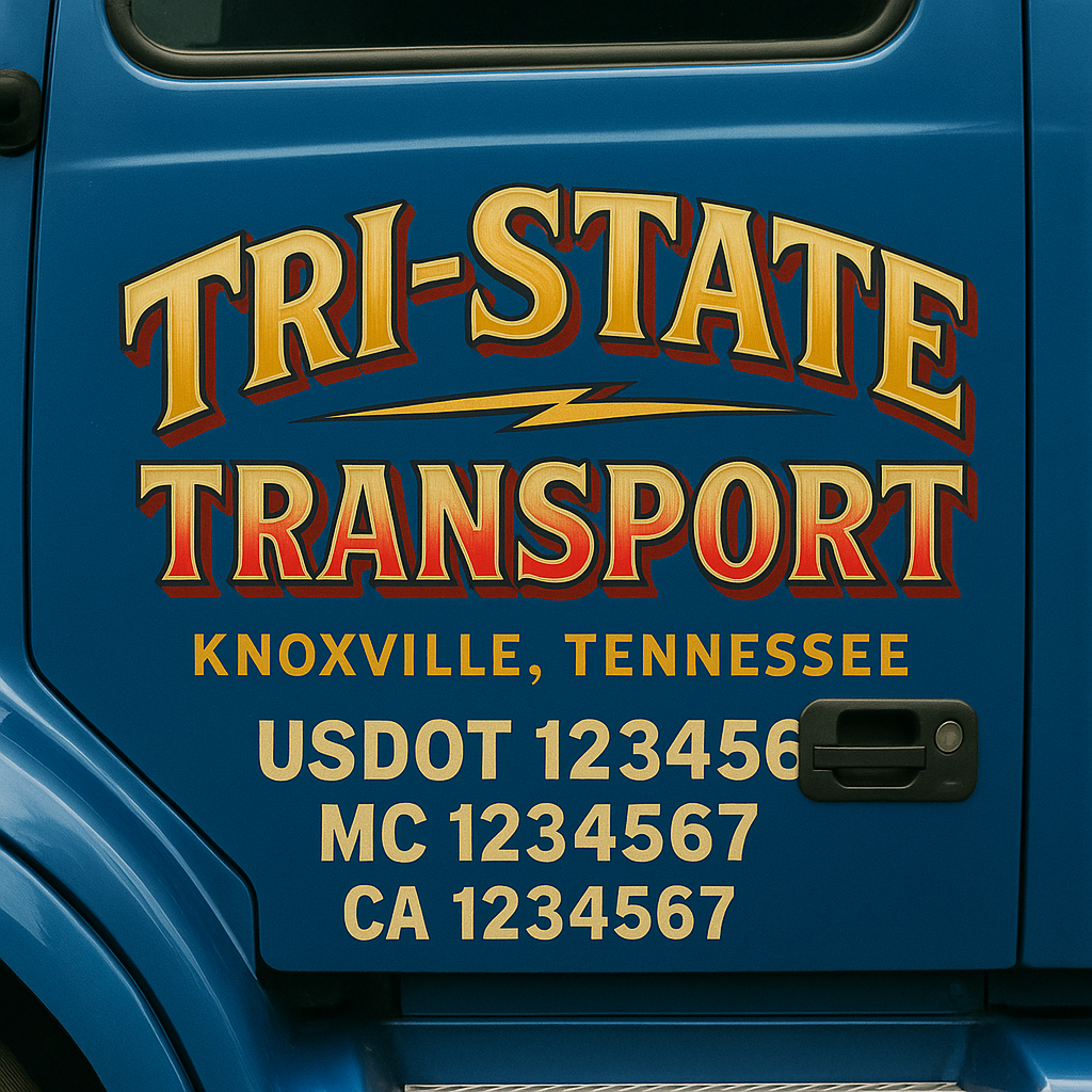 Trucking Door Decal With Name, City, USDOT, MC, CA, KYU, or Regulation Number Decal Stickers | Semi Truck US DOT Lettering Signs