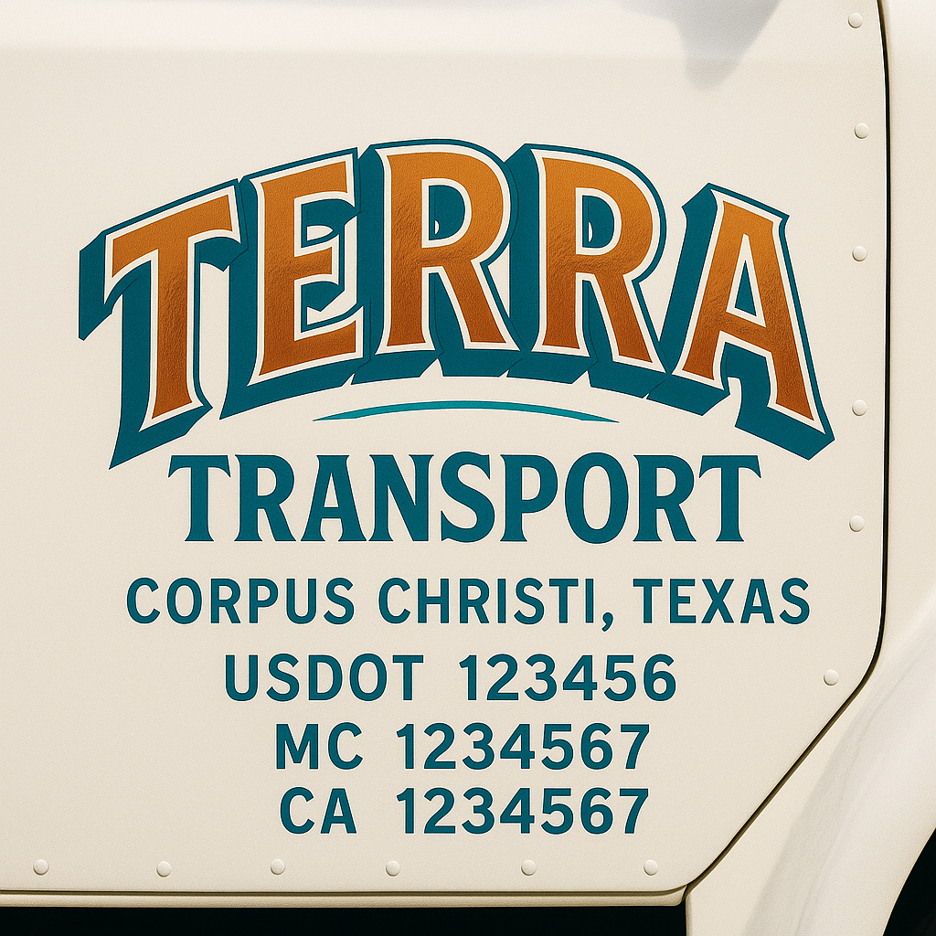 Trucking Door Decal With Name, City, USDOT, MC, CA, KYU, or Regulation Number Decal Stickers | Semi Truck US DOT Lettering Signs