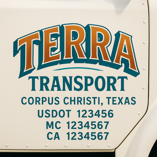 Trucking Door Decal With Name, City, USDOT, MC, CA, KYU, or Regulation Number Decal Stickers | Semi Truck US DOT Lettering Signs