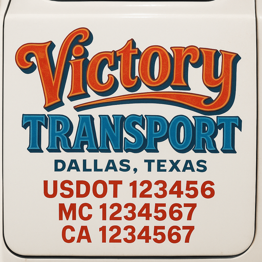 Trucking Door Decal With Name, City, USDOT, MC, CA, KYU, or Regulation Number Decal Stickers | Semi Truck US DOT Lettering Signs