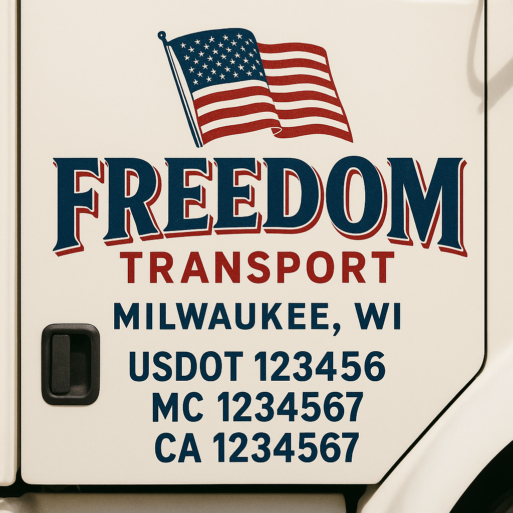 Trucking Door Decal With Name, City, USDOT, MC, CA, KYU, or Regulation Number Decal Stickers | Semi Truck US DOT Lettering Signs