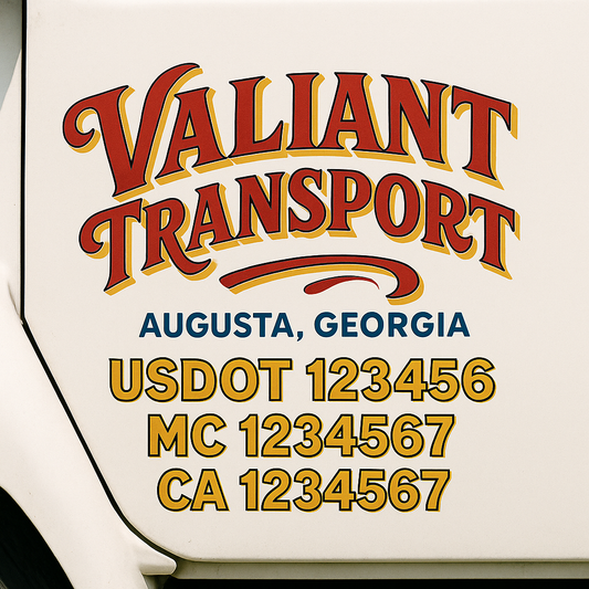 Trucking Door Decal With Name, City, USDOT, MC, CA, KYU, or Regulation Number Decal Stickers | Semi Truck US DOT Lettering Signs