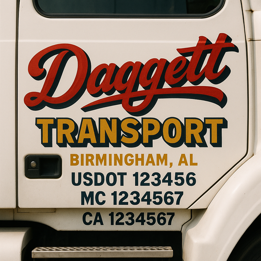 Trucking Door Decal With Name, City, USDOT, MC, CA, KYU, or Regulation Number Decal Stickers | Semi Truck US DOT Lettering Signs