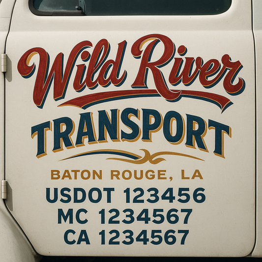 Trucking Door Decal With Name, City, USDOT, MC, CA, KYU, or Regulation Number Decal Stickers | Semi Truck US DOT Lettering Signs
