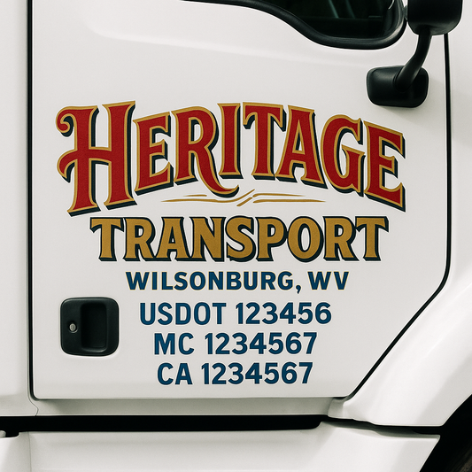 Trucking Door Decal With Name, City, USDOT, MC, CA, KYU, or Regulation Number Decal Stickers | Semi Truck US DOT Lettering Signs