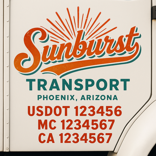 Trucking Door Decal With Name, City, USDOT, MC, CA, KYU, or Regulation Number Decal Stickers | Semi Truck US DOT Lettering Signs
